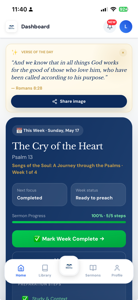 Pastor Rhema on mobile — quick practical example